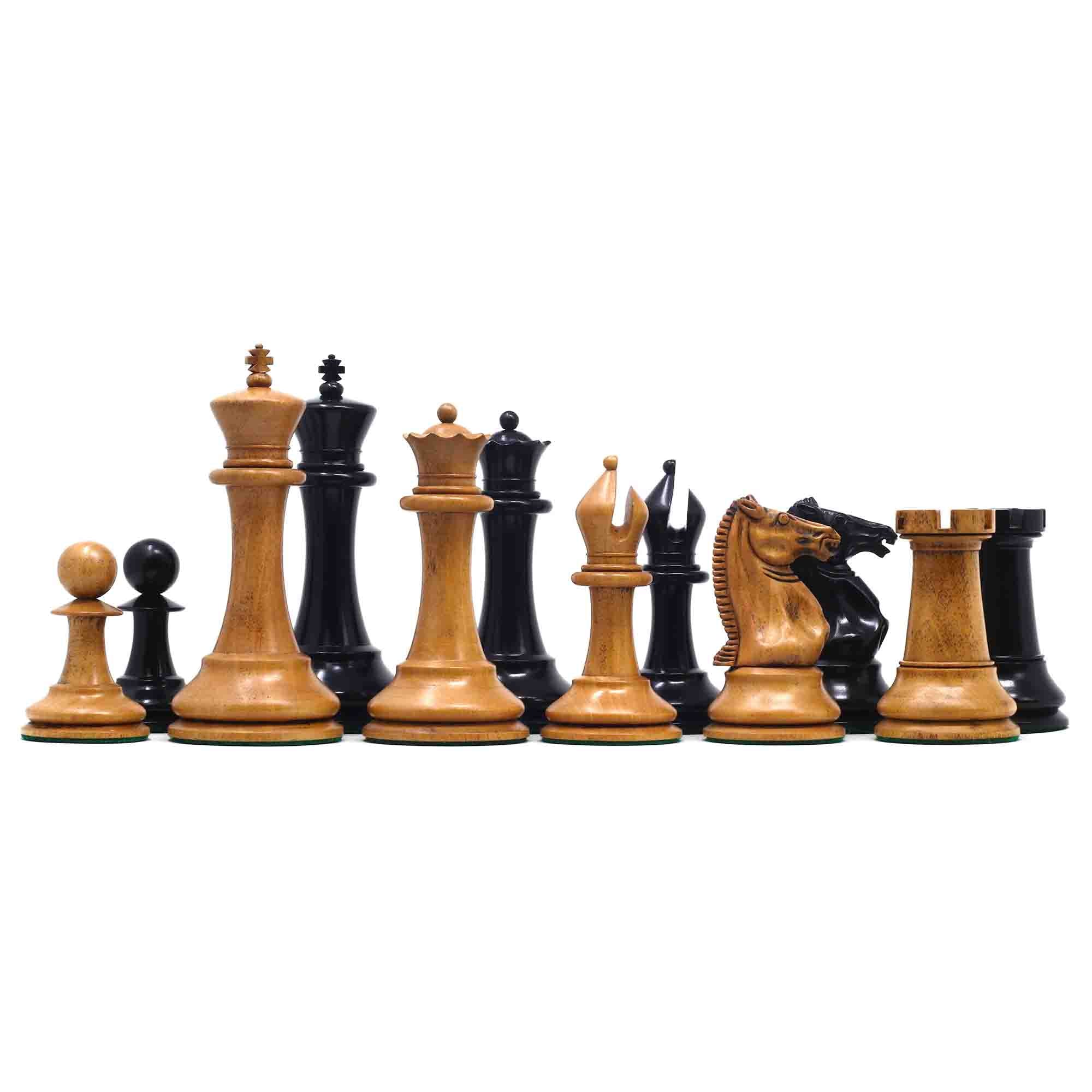 1851-52 Early 2880 Jaques of London Reproduced Vintage 4.4" Chess set Distressed Boxwood/Ebony Wood wood