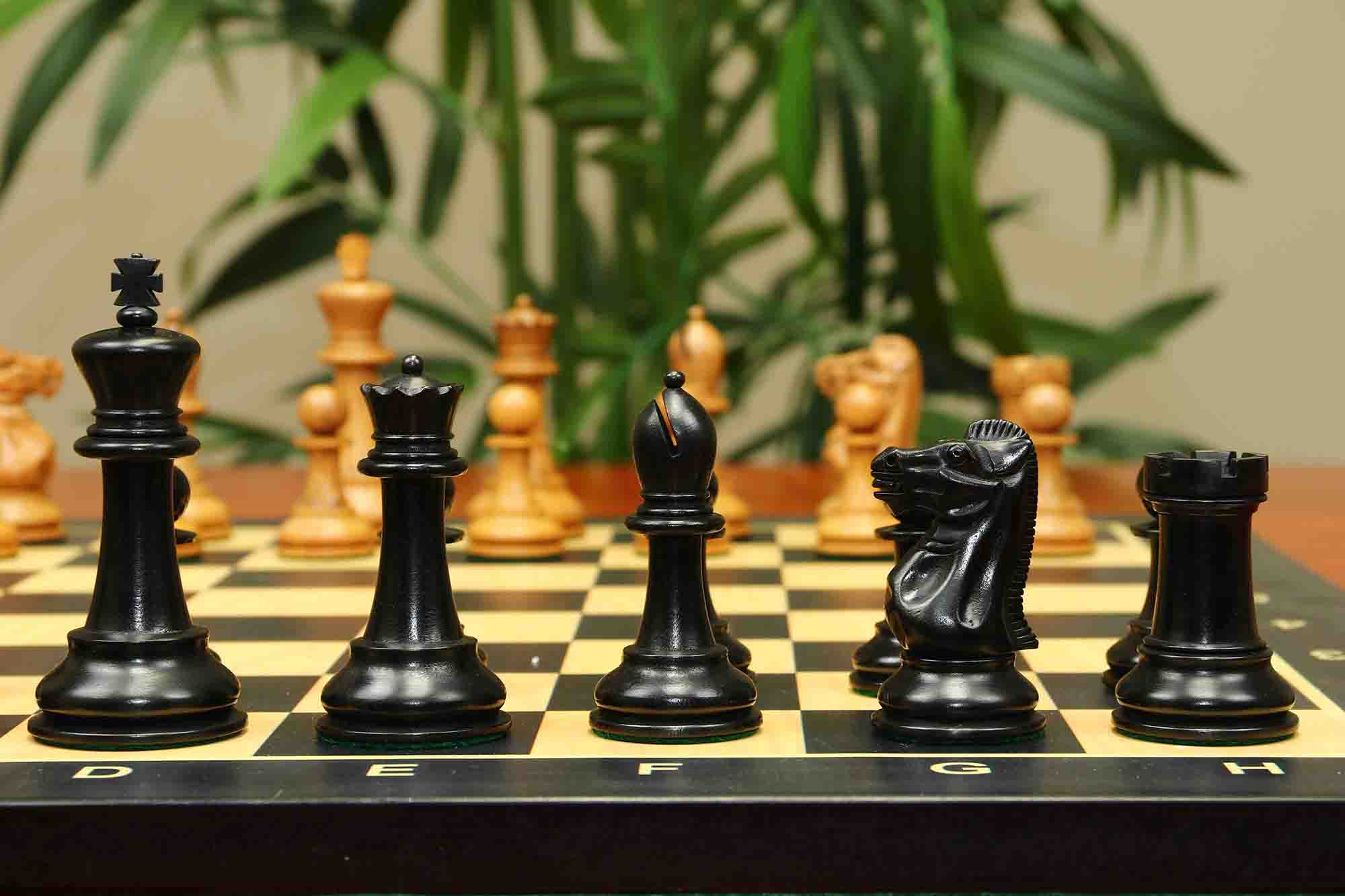 17th Olympiad Havana 1966 Circa Reproduction 3.78" Staunton Chessmen Distressed/Ebonised Boxwood