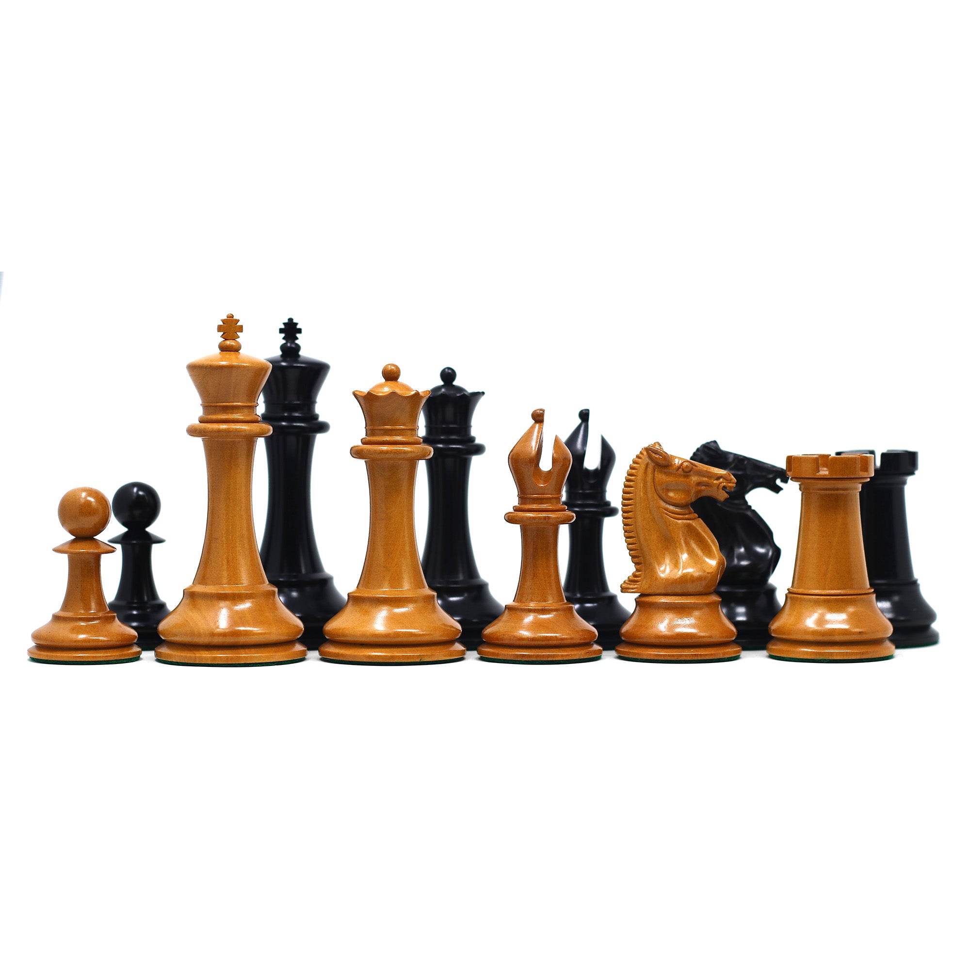 1851-52 Early 2880 Jaques of London Reproduced Vintage 4.4" Chess set Antiqued Boxwood/ Ebony wood