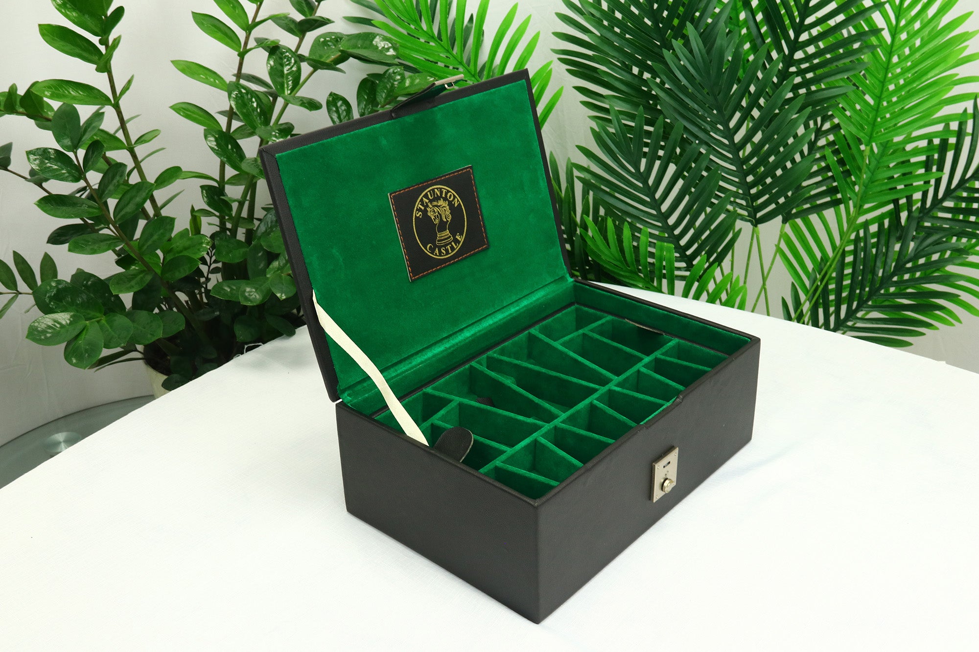 Leatherette Chess Presentation Coffer with straight compartments for 4.125" to 4.4" Chess Pieces