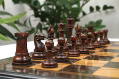 The Jaques Tournament Anderssen “Drop-Jaw” Replica Chessmen Natural & Mahogany Gilded Boxwood– 4.4" King