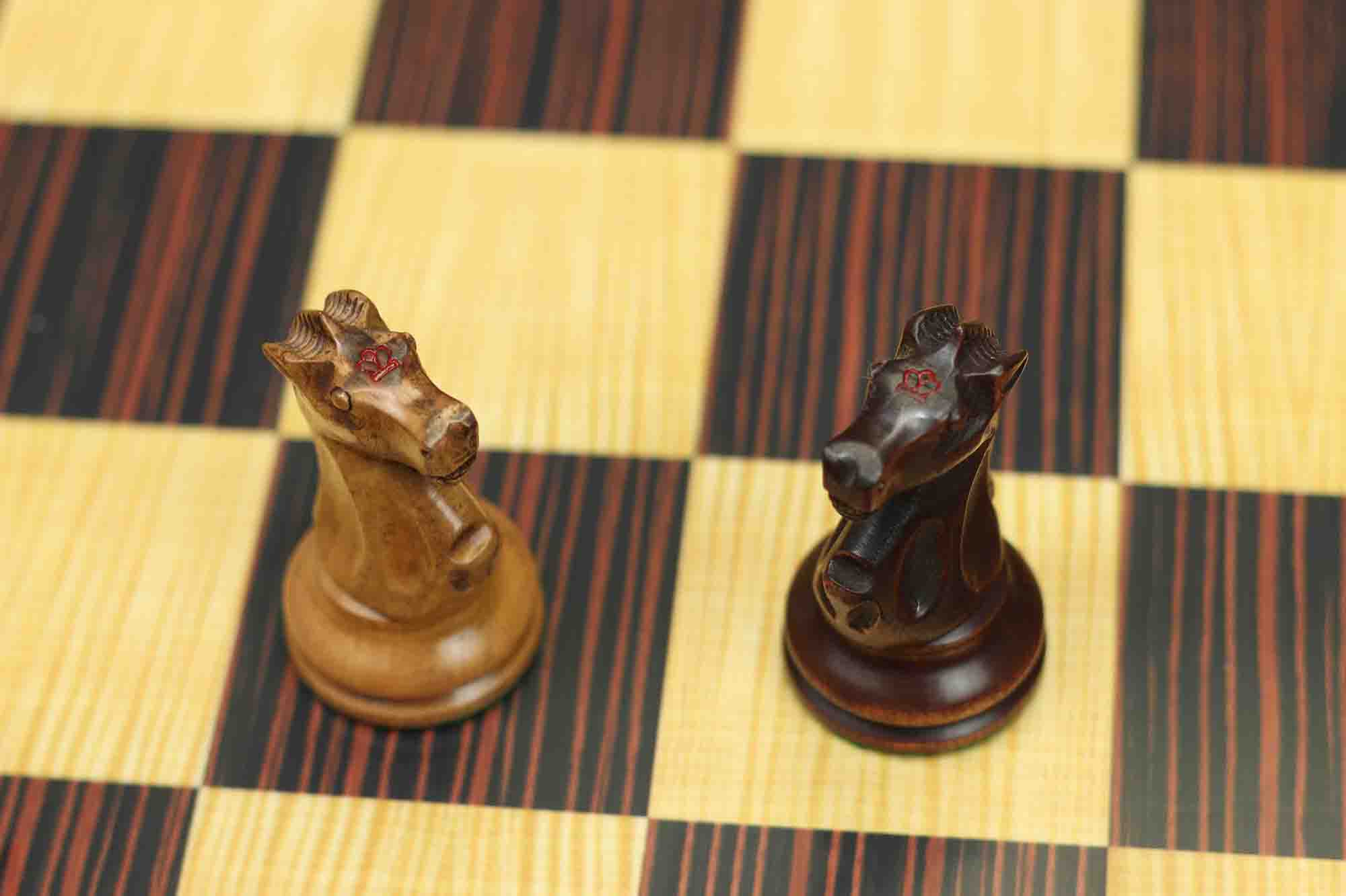 Fischer-Spassky / 1972 World Championship 3.75" Distressed Boxwood/Mahogany Stained Chessmen