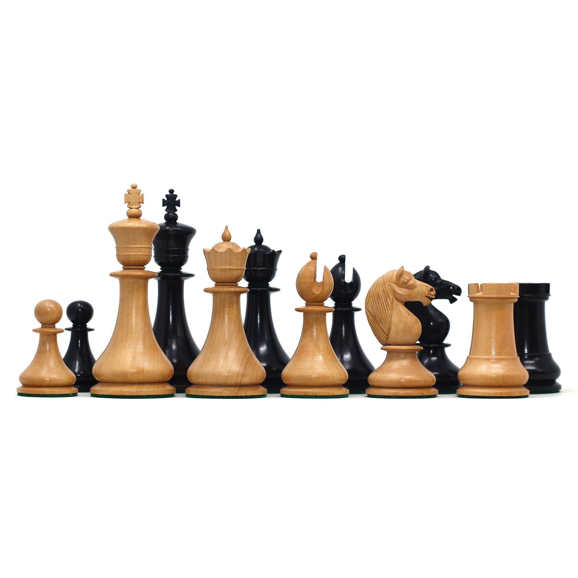 1830 Dublin Style Reproduced Historical Chess Set - 3.75" King Height in Natural Boxwood & Ebony Wood