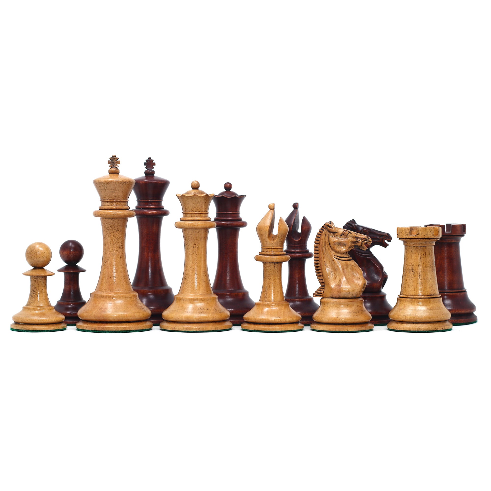 1851-52 Early 2880 Jaques of London Reproduced Vintage 4.4" Chess set Distressed/Mahogany Stained Boxwood wood