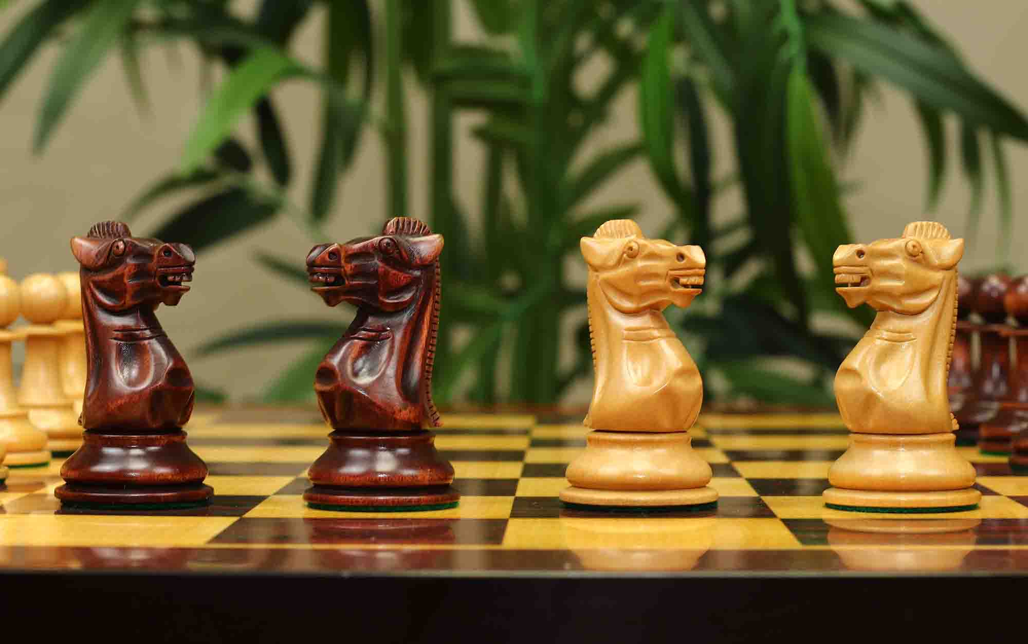 17th Olympiad Havana 1966 Circa Reproduction 3.78" Staunton Chessmen Natural/Mahogany Stained Boxwood