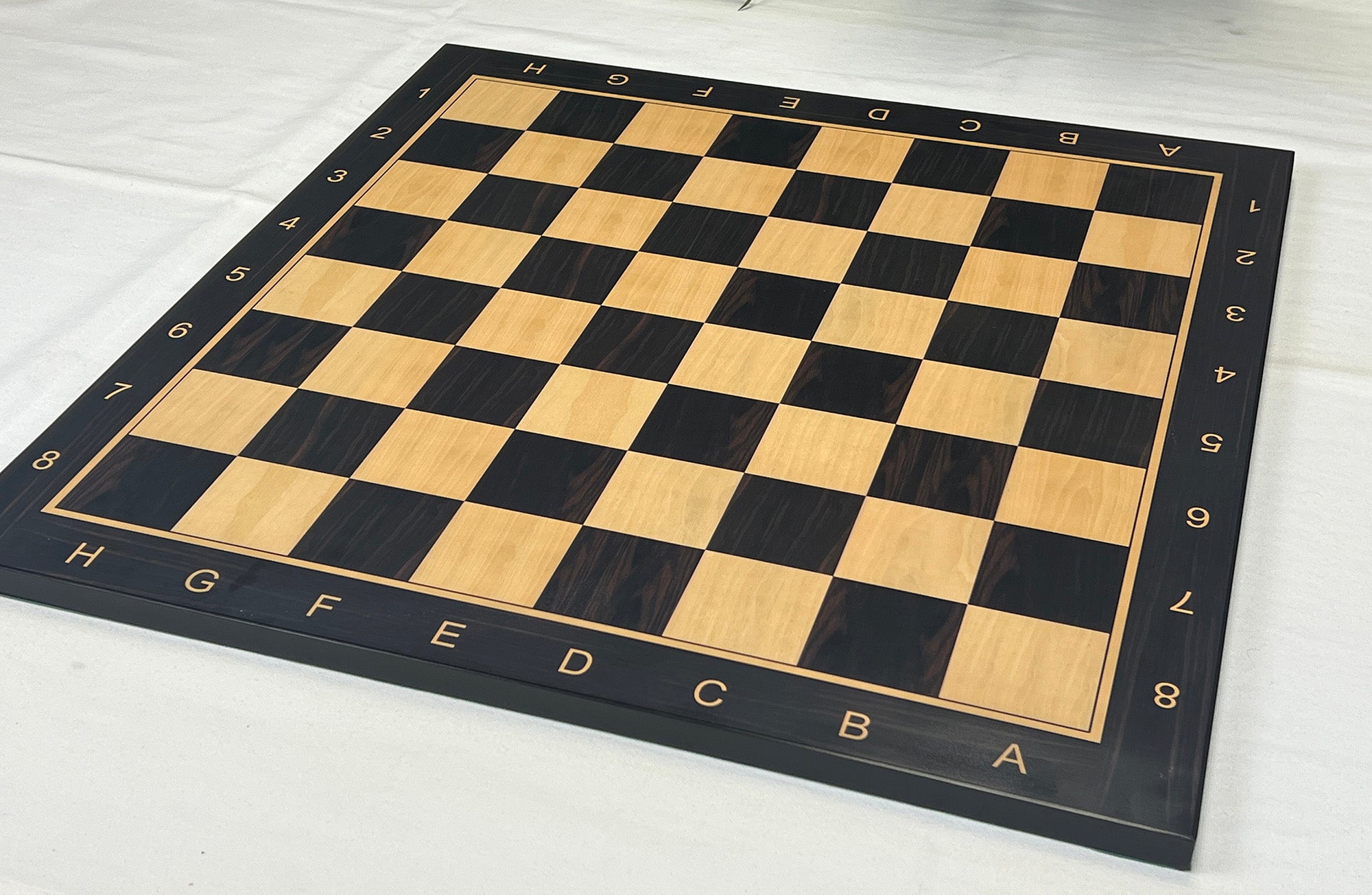 Slightly Imperfect Luxury Chess Board with Square size 2.25" with Notations in Ebony/Maple Look in Matt Finish