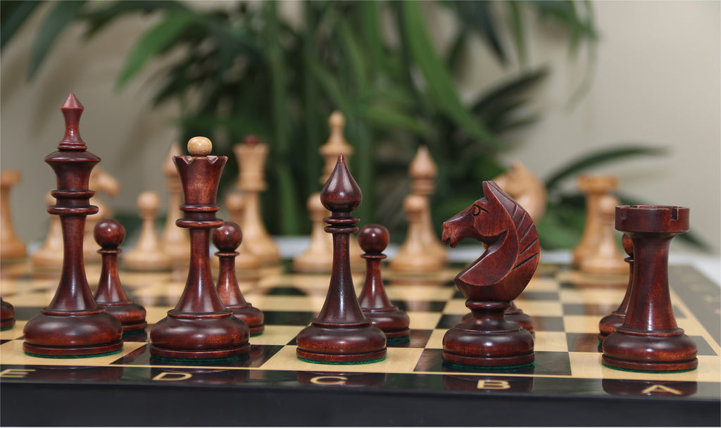 Soviet USSR 1970 Reproduced 4" Chess set in Distressed and Mahogany Stained Boxwood