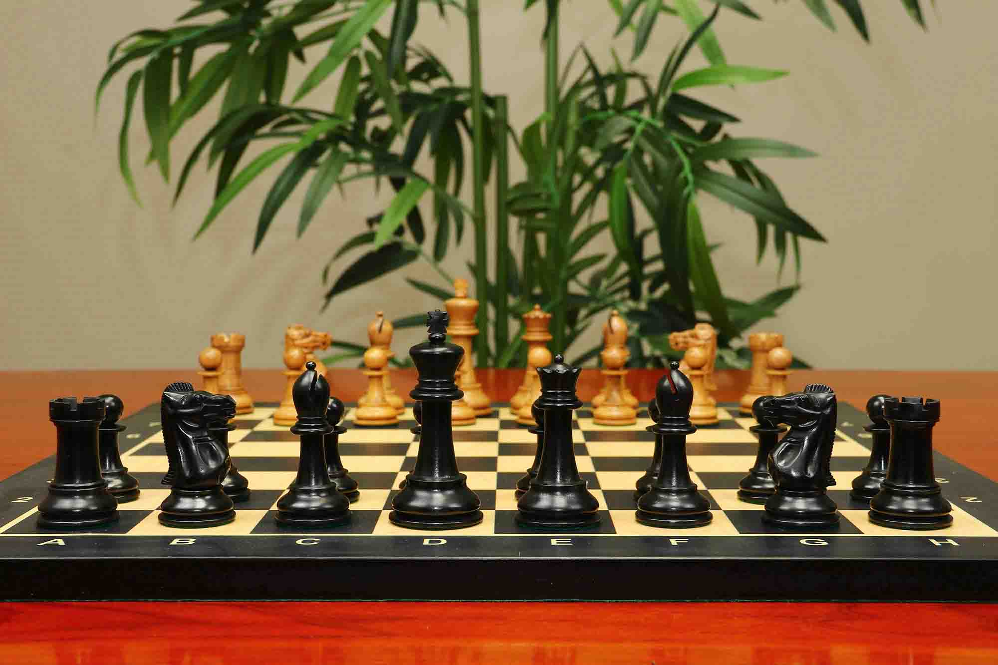 17th Olympiad Havana 1966 Circa Reproduction 3.78" Staunton Chessmen Distressed/Ebonised Boxwood