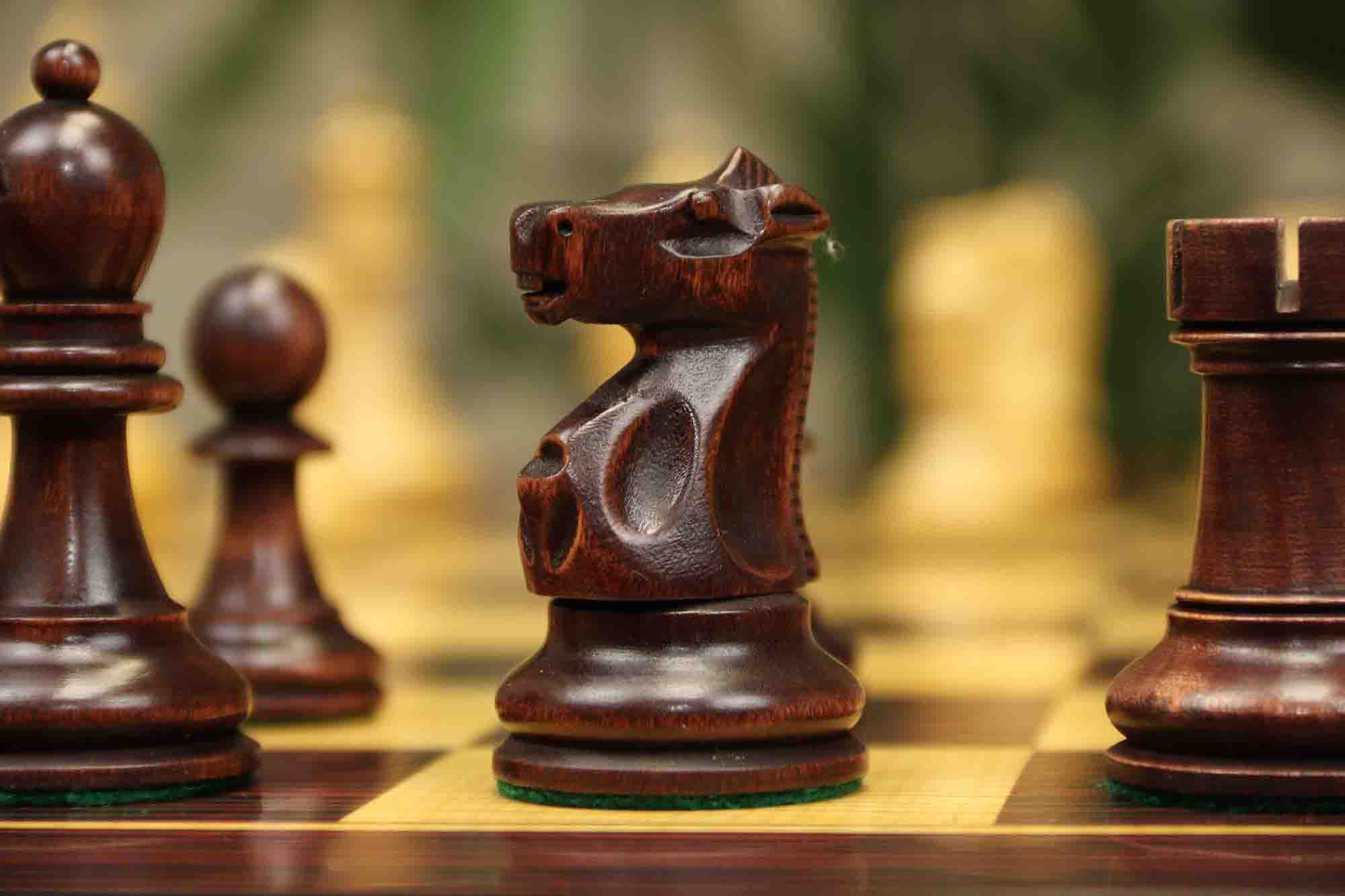 Fischer-Spassky / 1972 World Championship 3.75" Natural Boxwood/Mahogany Stained Chessmen