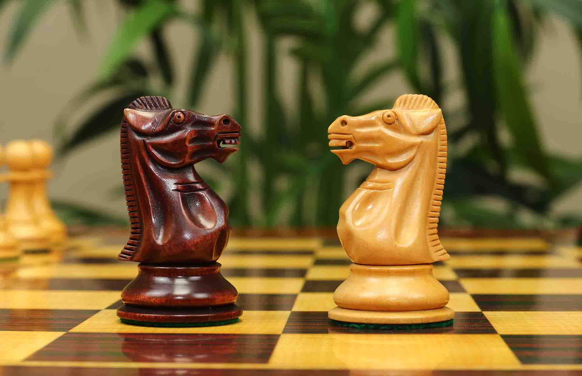 17th Olympiad Havana 1966 Circa Reproduction 3.78" Staunton Chessmen Natural/Mahogany Stained Boxwood