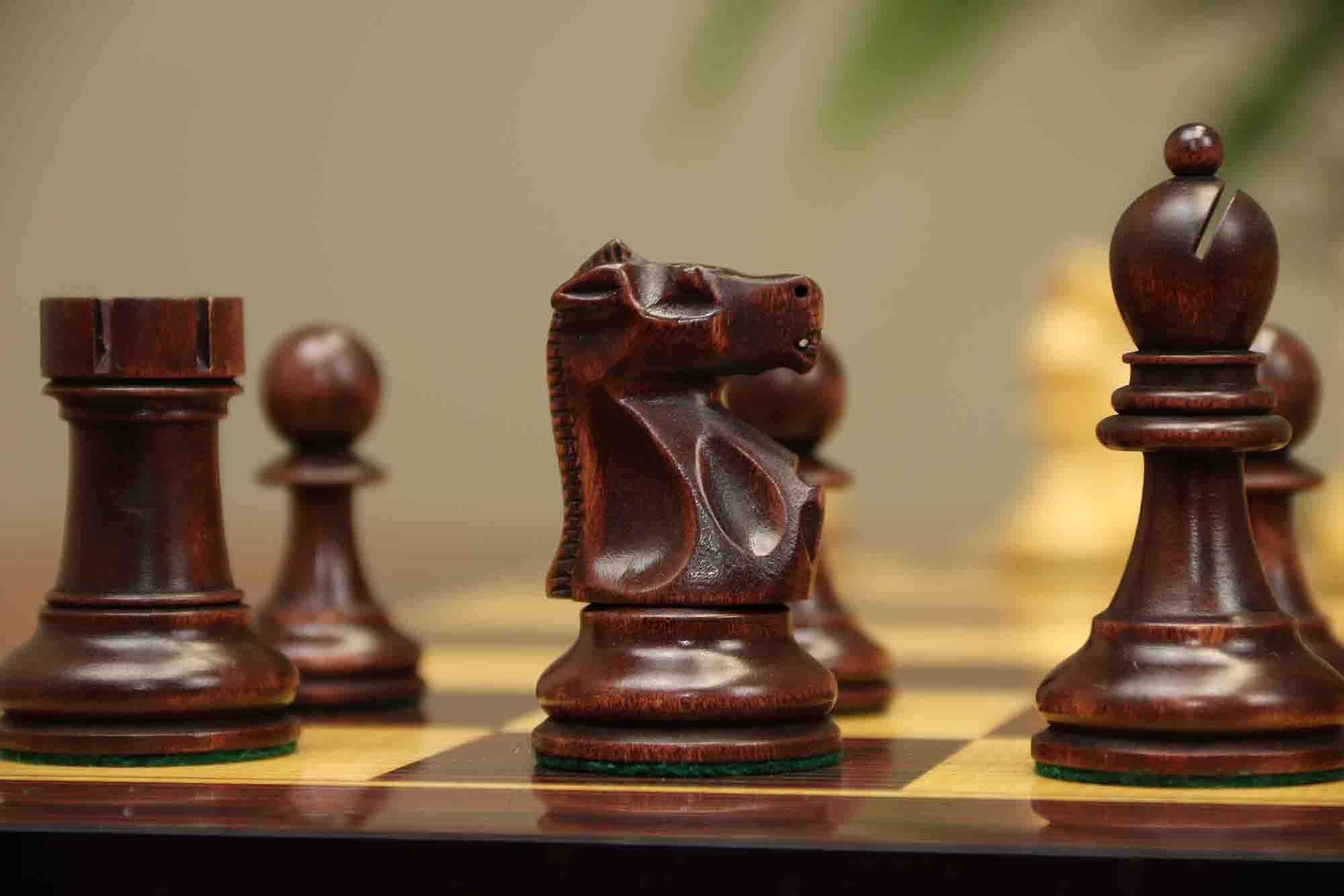 Fischer-Spassky / 1972 World Championship 3.75" Natural Boxwood/Mahogany Stained Chessmen