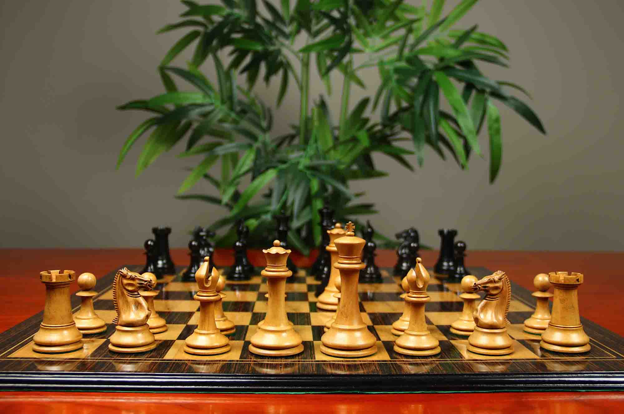 1851-52 Early 2880 Jaques of London Reproduced Vintage 4.4" Chess set Distressed Boxwood/Ebony Wood wood