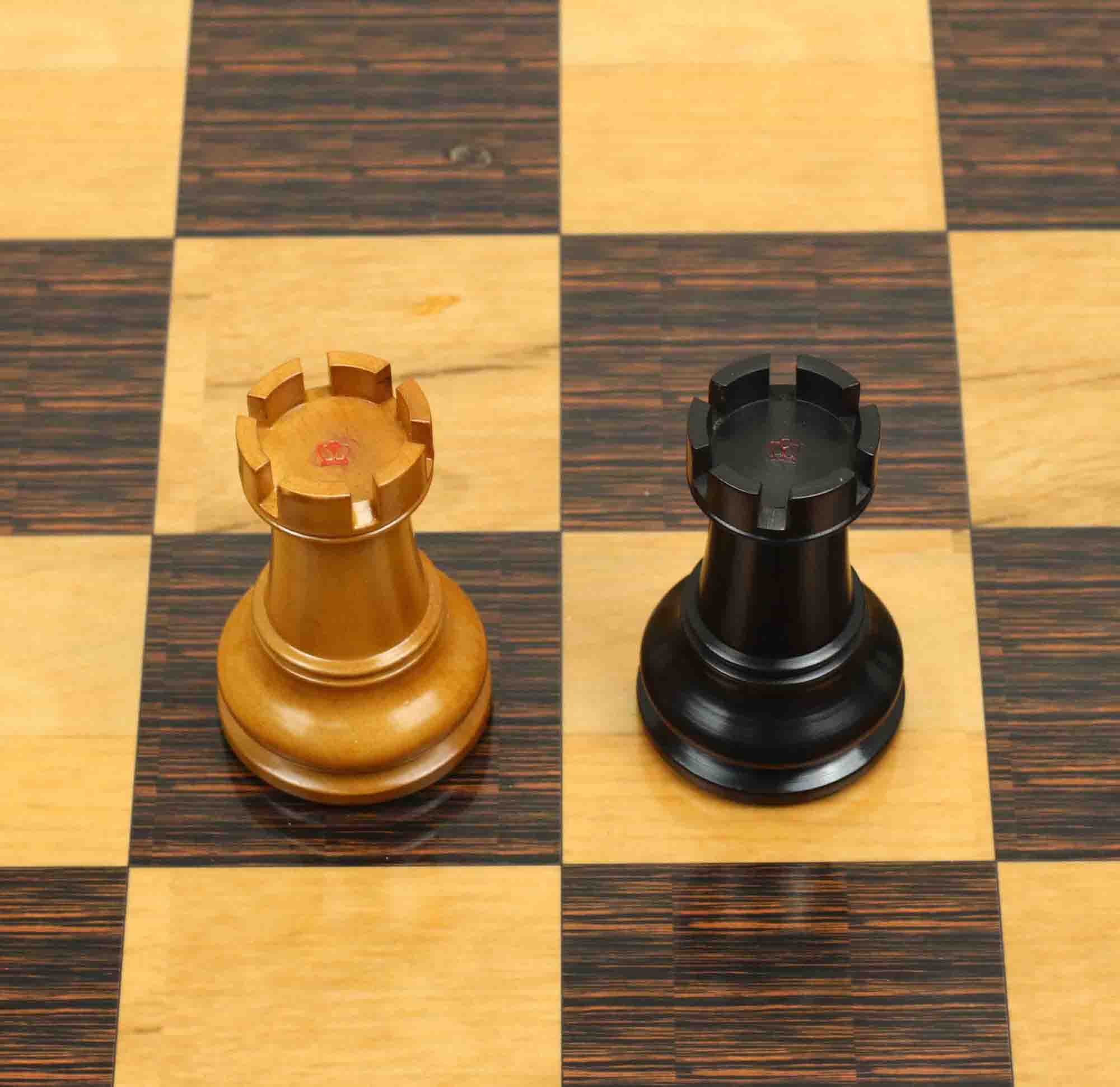 Reproduction BCC 1900-01 Edition Staunton Stroud Club Size 4.4" Antiqued Boxwood & Ebony Chessmen