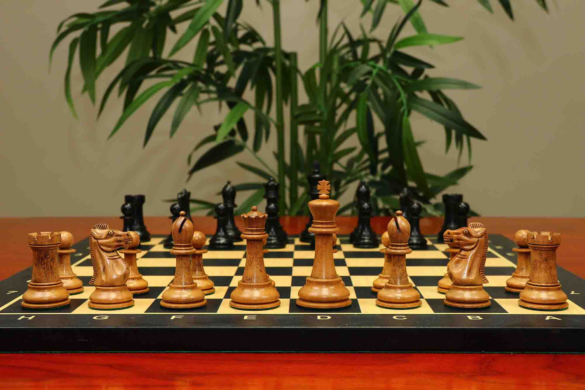 17th Olympiad Havana 1966 Circa Reproduction 3.78" Staunton Chessmen Distressed/Ebonised Boxwood