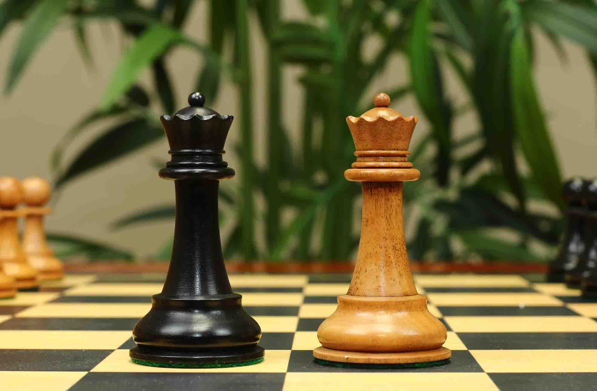 17th Olympiad Havana 1966 Circa Reproduction 3.78" Staunton Chessmen Distressed/Ebonised Boxwood