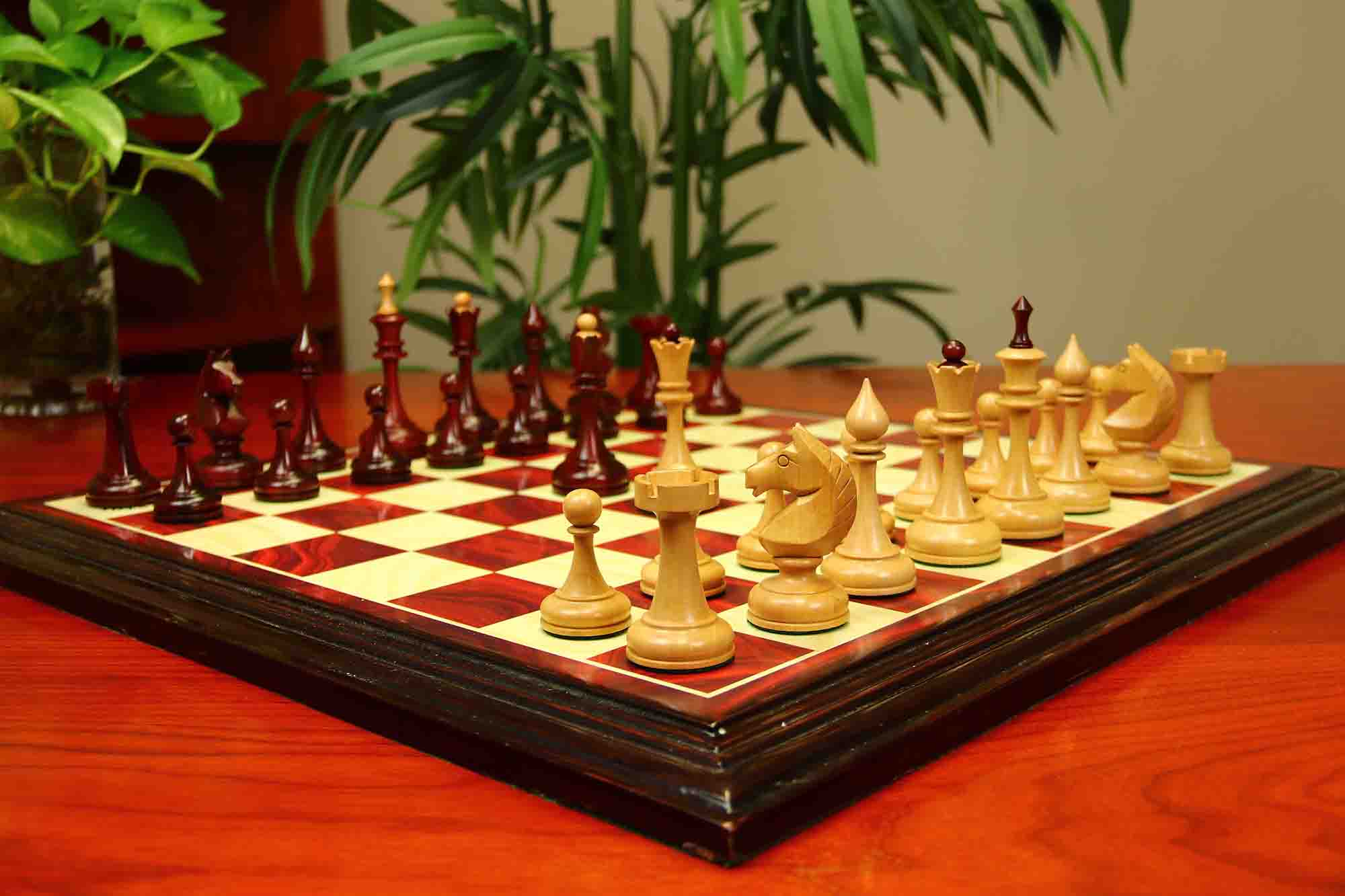 Soviet USSR 1970 Reproduced 4" Chess set in African Padouk and Natural Boxwood