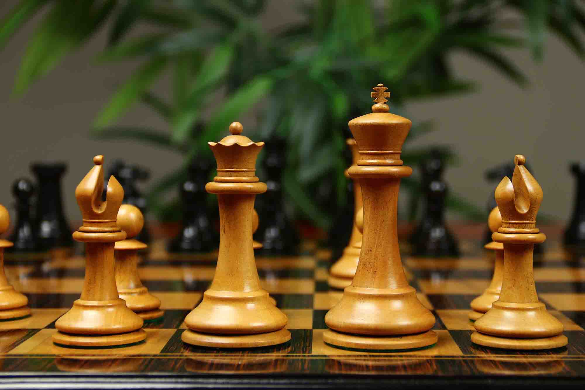 1851-52 Early 2880 Jaques of London Reproduced Vintage 4.4" Chess set Distressed Boxwood/Ebony Wood wood