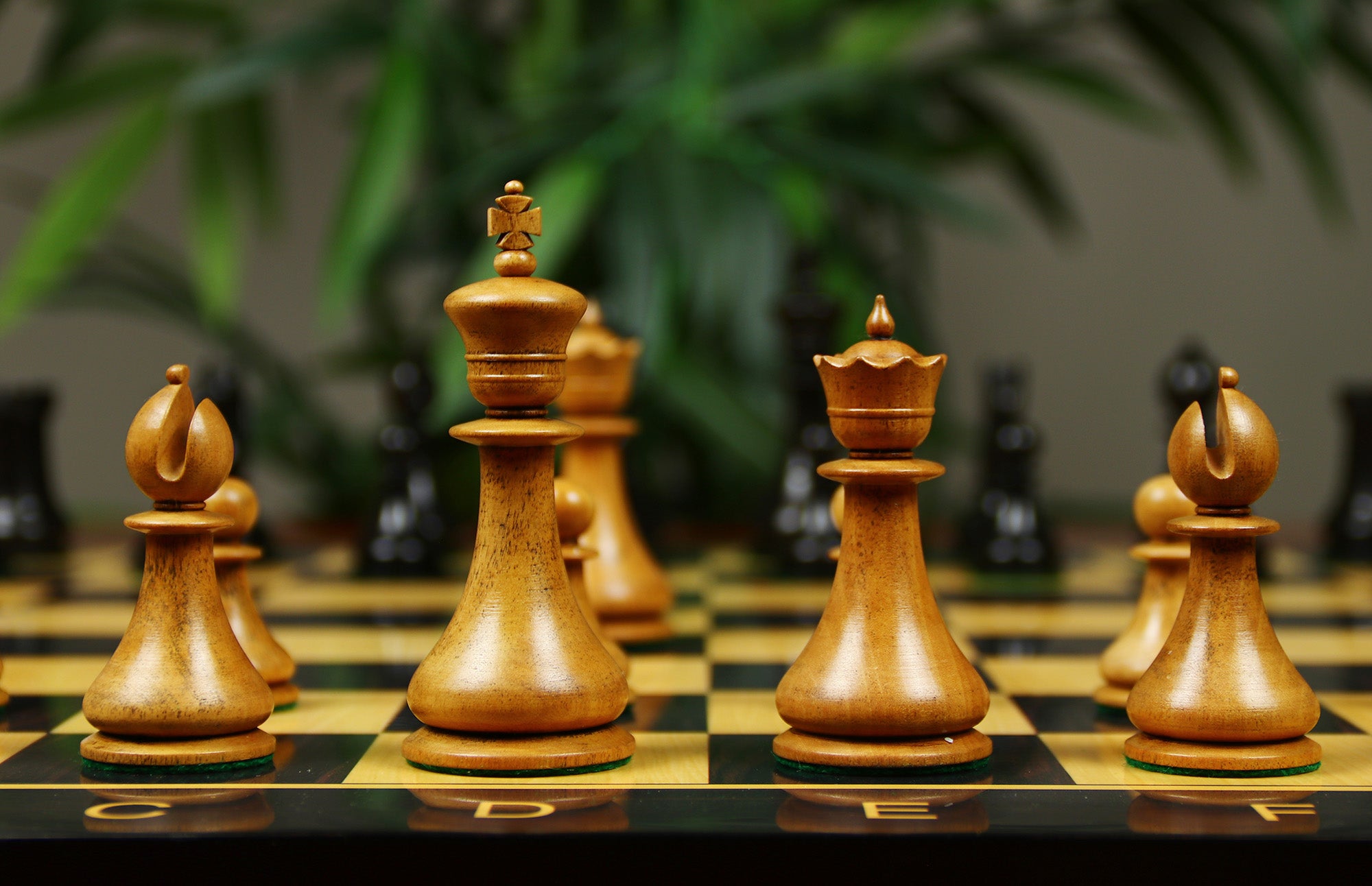 1830 Dublin Style Reproduced Historical Chess Set - 3.75" King Height in Distressed Boxwood & Ebony Wood