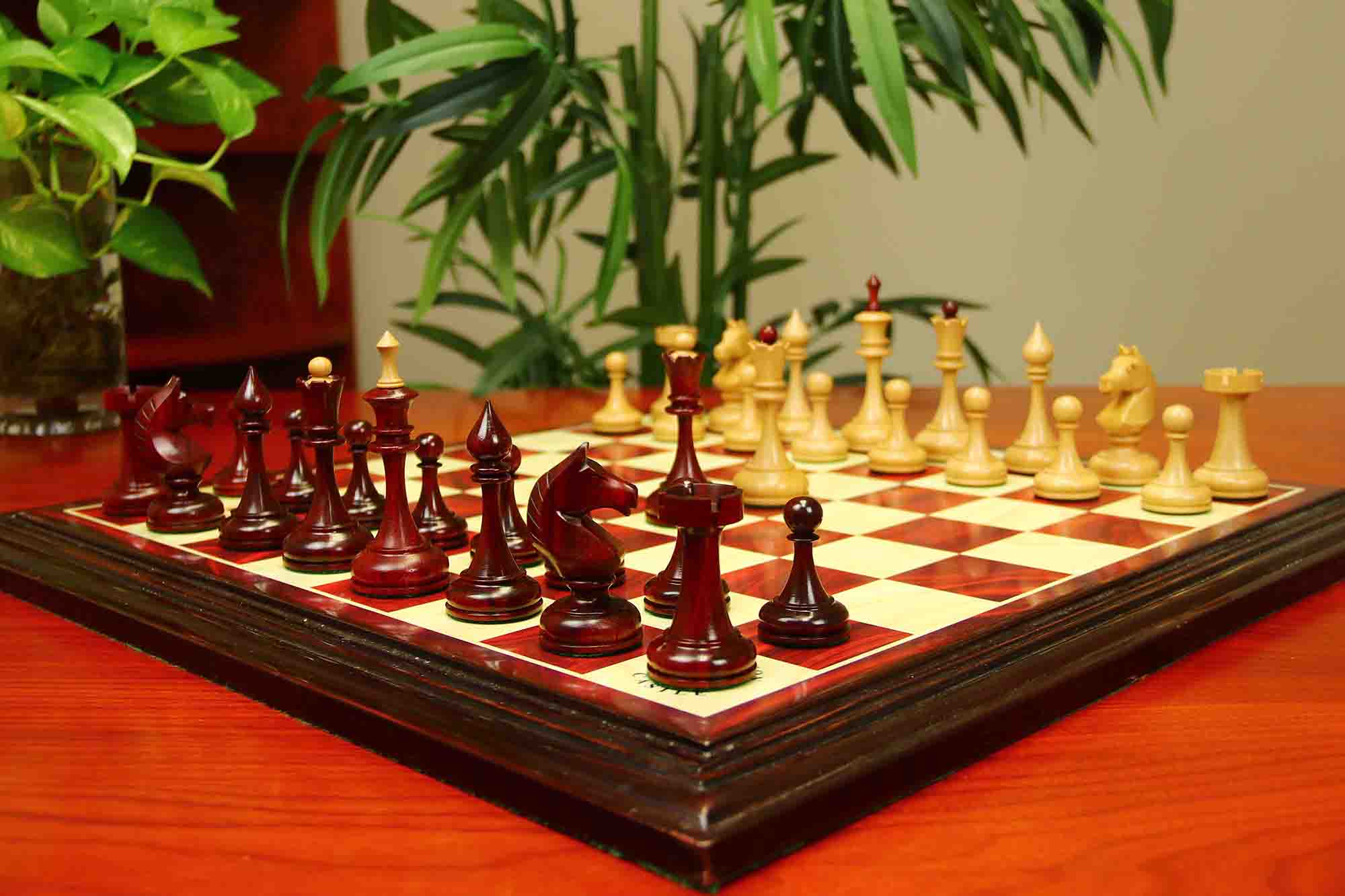 Soviet USSR 1970 Reproduced 4" Chess set in African Padouk and Natural Boxwood