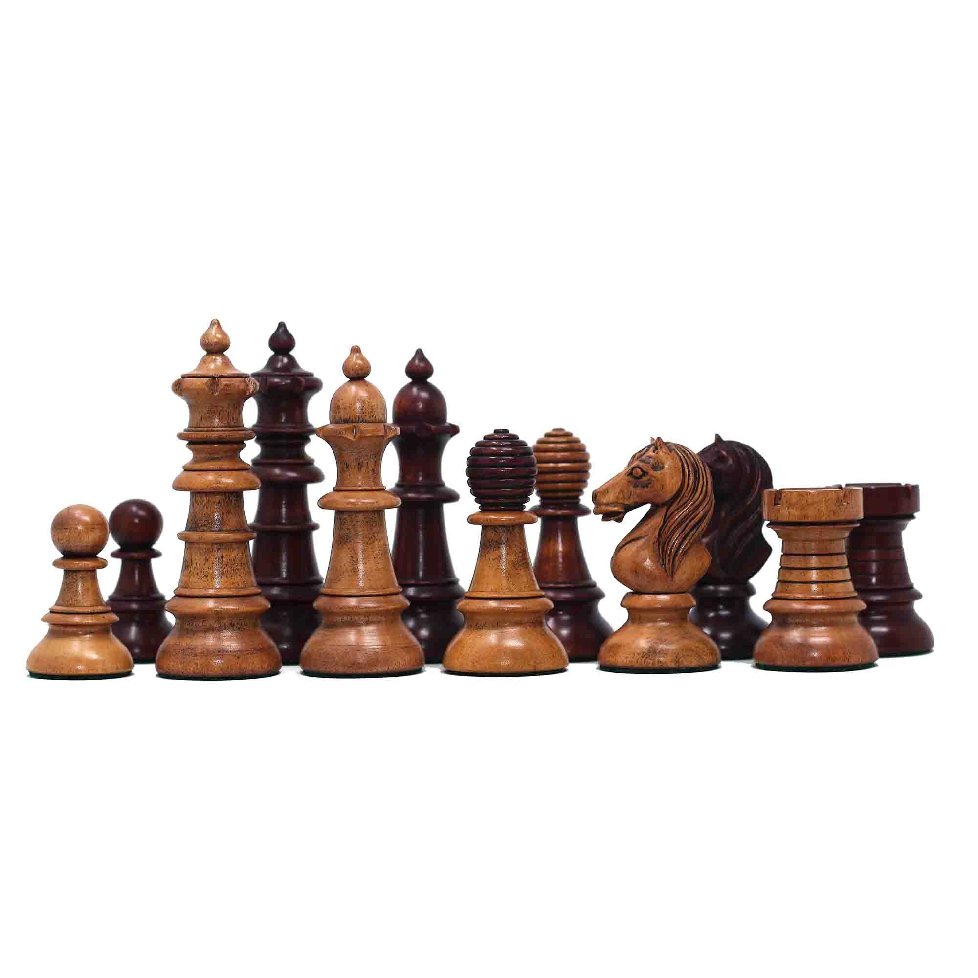 Early Old Vienna Style Coffee House 1900 Reproduction 4.5" Distressed /Mahogany Stained Chess set