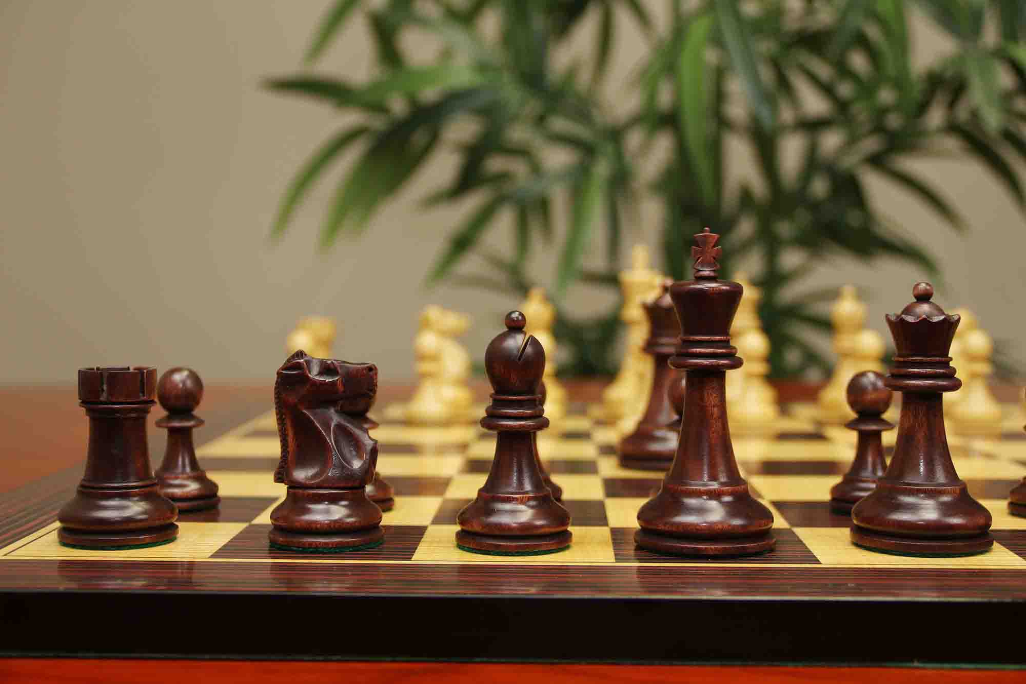 Fischer-Spassky / 1972 World Championship 3.75" Natural Boxwood/Mahogany Stained Chessmen