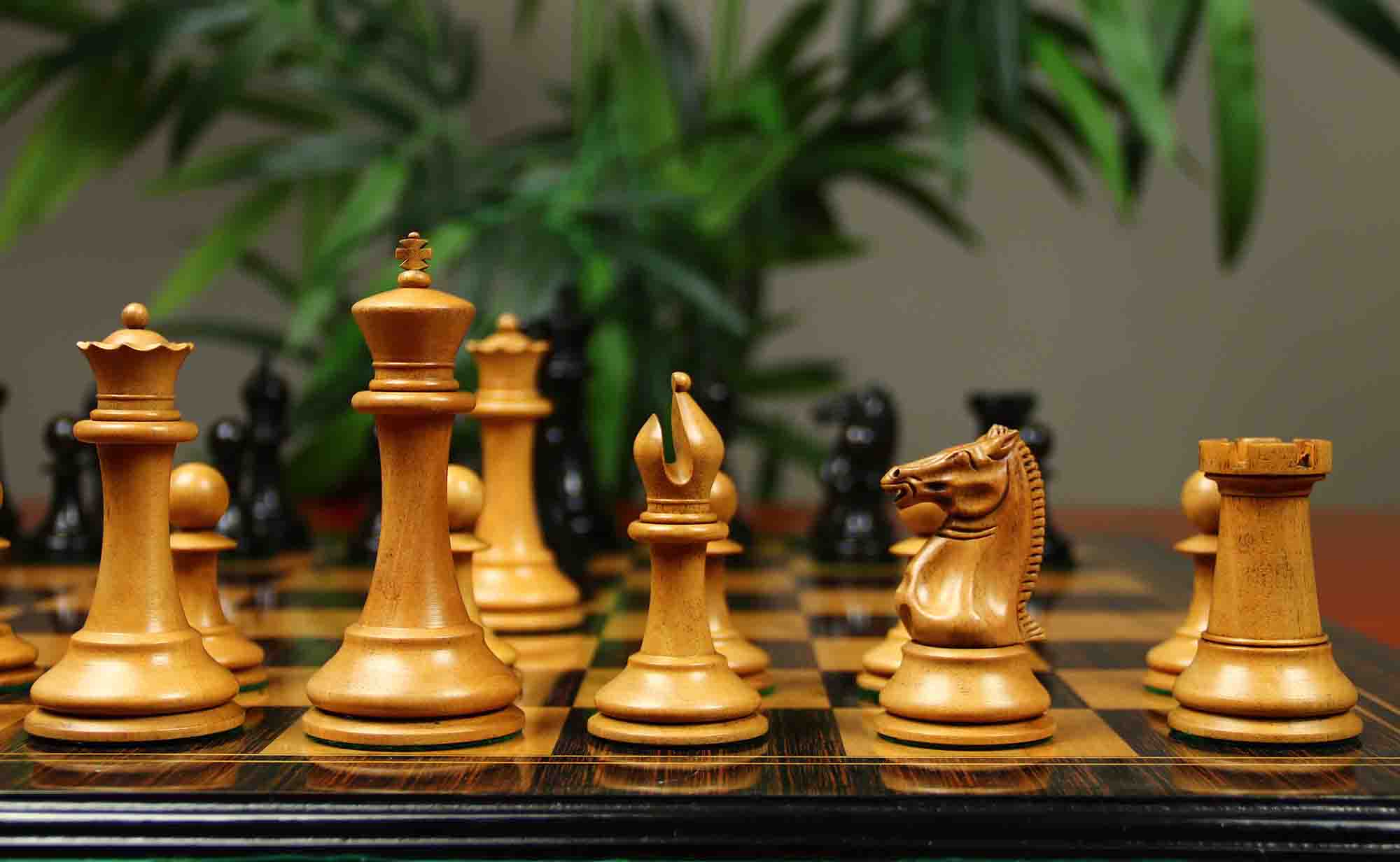 1851-52 Early 2880 Jaques of London Reproduced Vintage 4.4" Chess set Distressed Boxwood/Ebony Wood wood