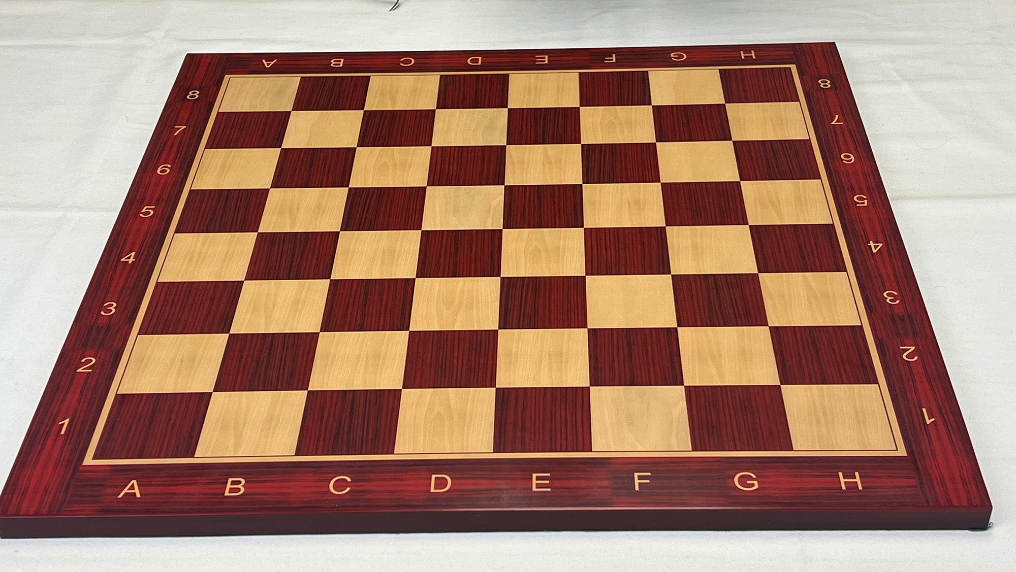 Slightly Imperfect Luxury Chess Board with Square size 2.25" with Notations in Padouk/Maple Look in Matt Finish