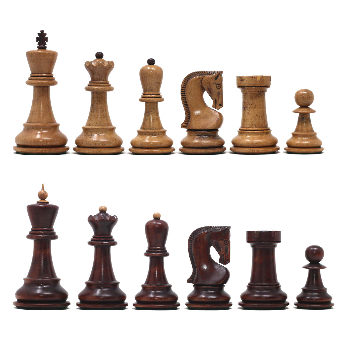 Zagreb '59 Series 3.75" Luxury Chessmen in Distressed Boxwood & Mahogany Gilded