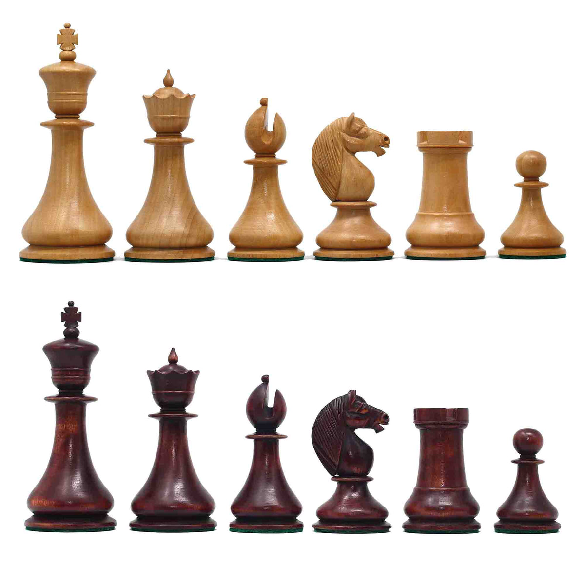 1830 Dublin Style Reproduced Historical Chess Set - 3.75" King Height in Natural & Mahogany Stained Boxwood