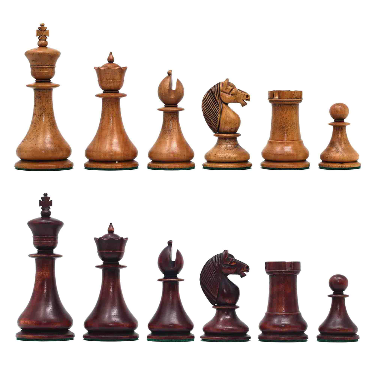 1830 Dublin Style Reproduced Historical Chess Set - 3.75" King Height in Distressed & Mahogany Stained Boxwood