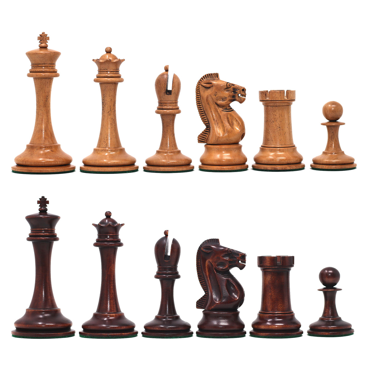 B & Company Reproduced Staunton 4.4" Chess Set in Distressed Boxwood and Mahogany