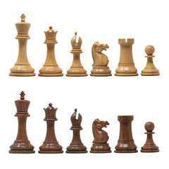 The Jaques Tournament Anderssen “Drop-Jaw” Replica Chessmen Natural Boxwood & Golden Rosewood– 4.4" King