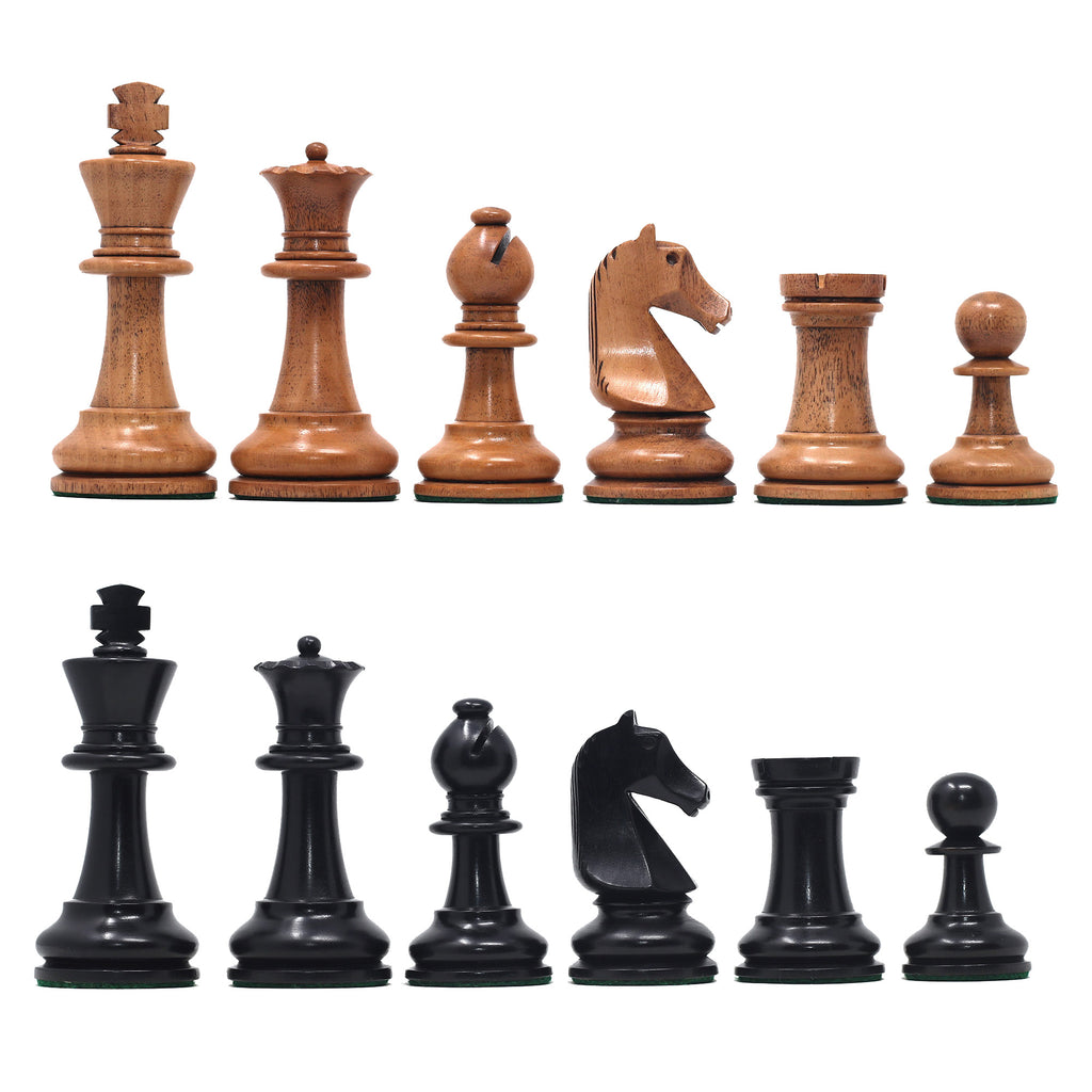 Henri Chavet Reproduced Chess Set in Distressed and Ebonised Boxwood- 3.75" King Height