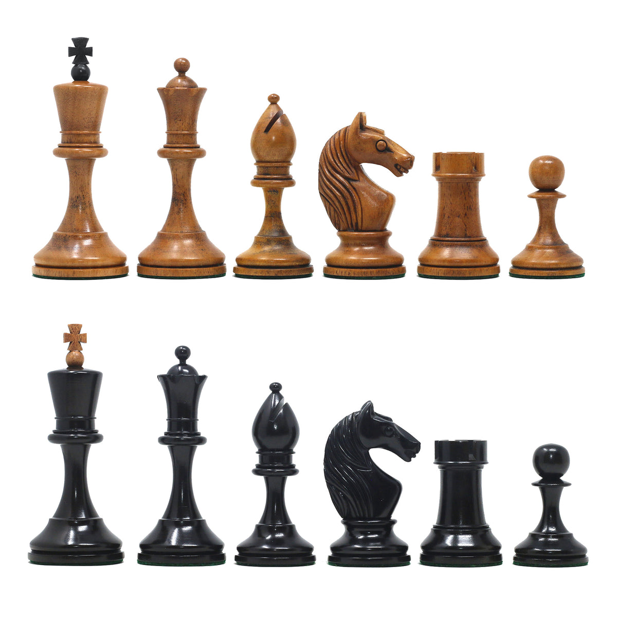 Soviet USSR Moscow 1925 Historical Reproduced 4" Chess set in Ebony & Distressed Antiqued Boxwood