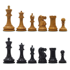 Jaques Zukertort 1875 Reproduction Library 3.5" Chessmen in Original Aged Look Antiqued Boxwood/Ebony