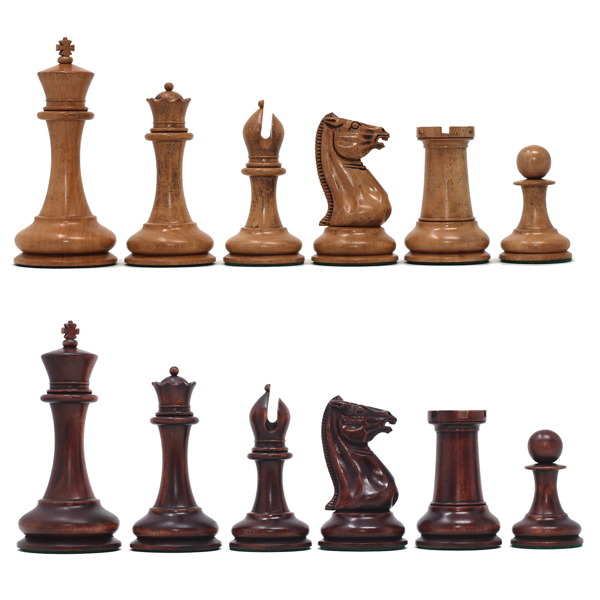 Morphy  Cooke 1849-50 Vintage 4.4" Reproduction Chess Set in Distressed Antique/Mahogany Stained Boxwood