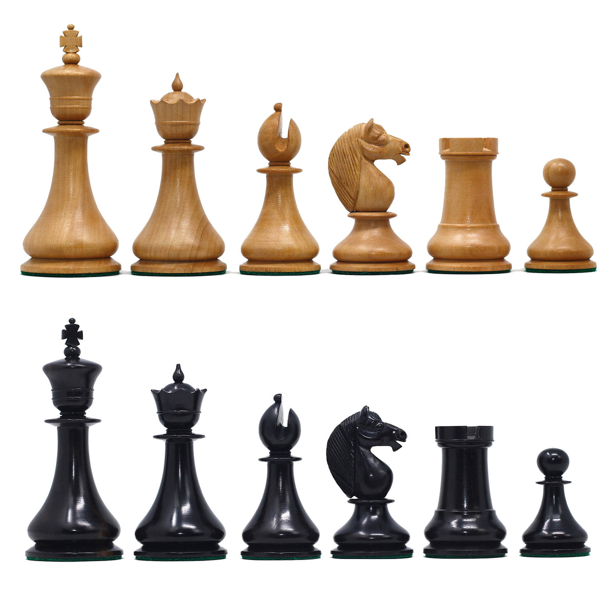 1830 Dublin Style Reproduced Historical Chess Set - 3.75" King Height in Natural Boxwood & Ebony Wood