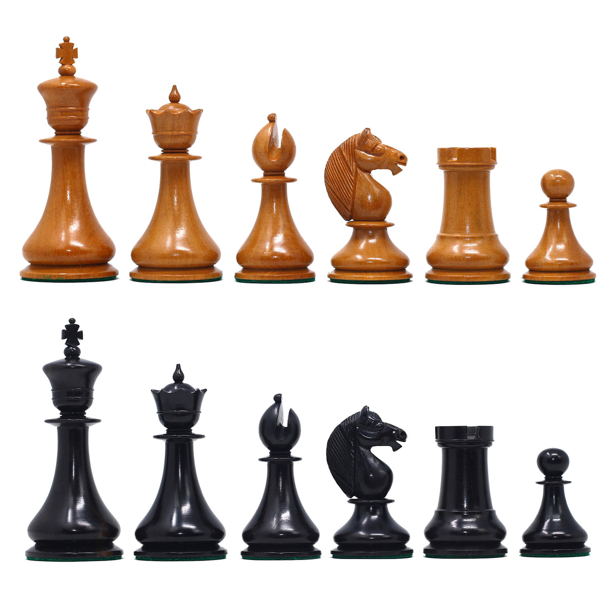 1830 Dublin Style Reproduced Historical Chess Set - 3.75" King Height in Antiqued Boxwood & Ebony Wood