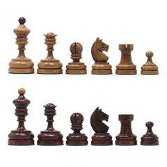 Reproduction Vintage 1930 German Knubbel 3.5" Chess Set in Distressed & Mahogany Gilded Box wood
