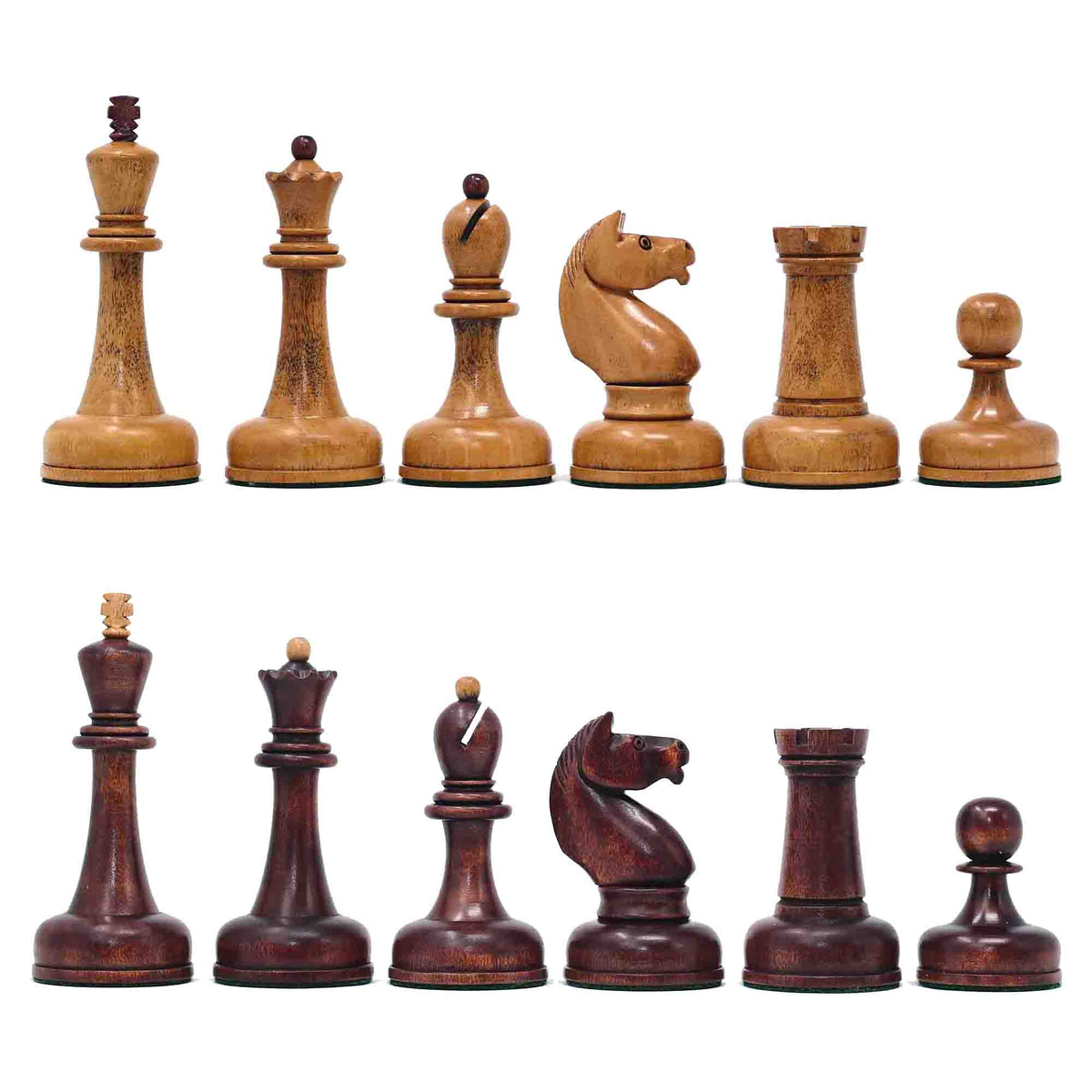 1962 Soviet Championship Historical Reproduced Tal Chess set 4" - Distressed and Mahogany Stained Boxwood