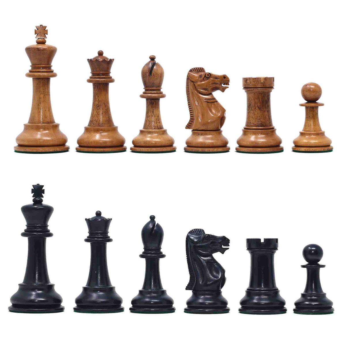 17th Olympiad Havana 1966 Circa Reproduction 3.78" Staunton Chessmen Distressed/Ebonised Boxwood