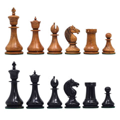 1830 Dublin Style Reproduced Historical Chess Set - 3.75" King Height in Distressed Boxwood & Ebony Wood