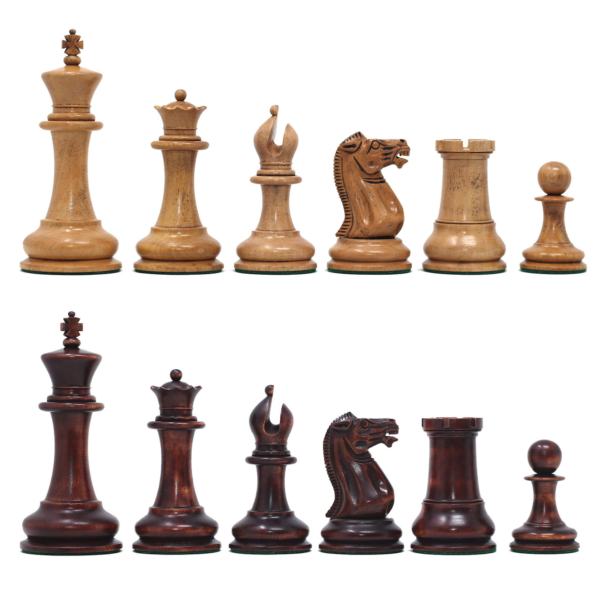 1850-55 Reproduced Staunton 4.4" Mahogany Stained / Antiqued Boxwood Chess Pieces