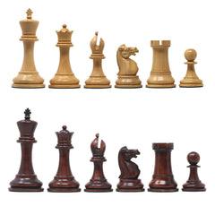 The Jaques Tournament Anderssen “Drop-Jaw” Replica Chessmen Natural & Mahogany Gilded Boxwood– 4.4" King
