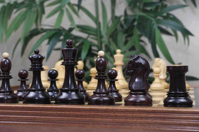 Dubrovnik Series 1950 Vintage Reproduction 3.75" Chess Set in Natural Boxwood/Indian Rosewood