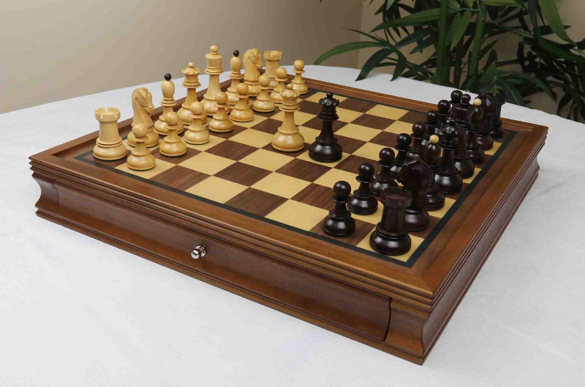 Dubrovnik Series 1950 Vintage Reproduction 3.75" Chess Set in Natural Boxwood/Indian Rosewood