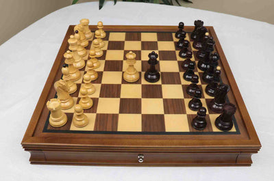Dubrovnik Series 1950 Vintage Reproduction 3.75" Chess Set in Natural Boxwood/Indian Rosewood