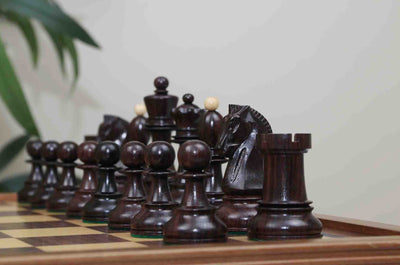 Dubrovnik Series 1950 Vintage Reproduction 3.75" Chess Set in Natural Boxwood/Indian Rosewood