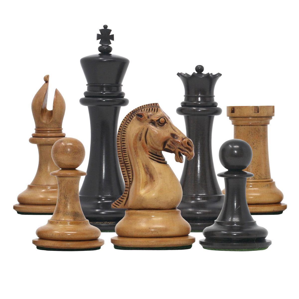 Chariot of Selene Series 4.4" Luxury Staunton Chessmen in Distressed Boxwood and  Ebony Wood