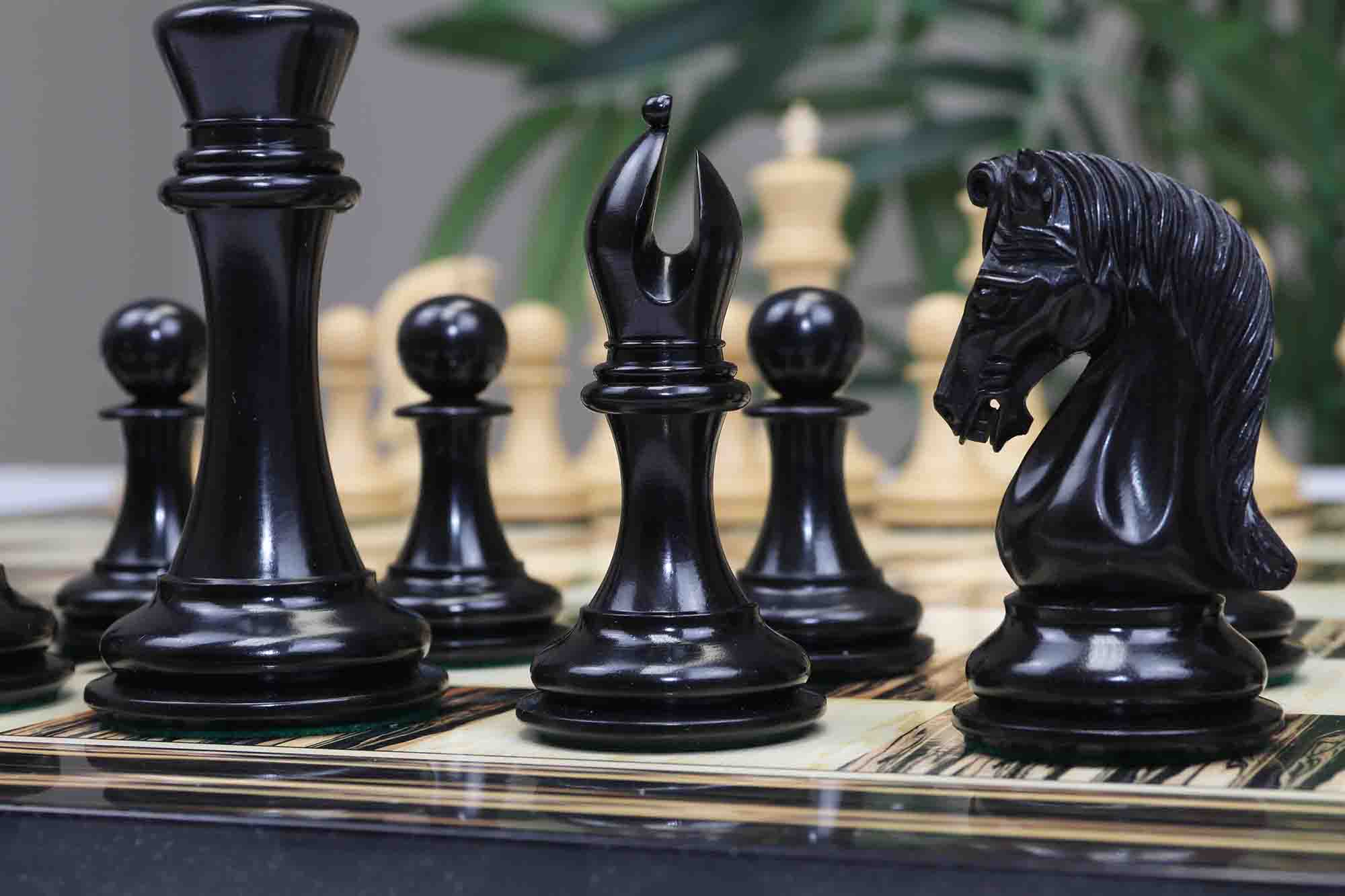 Grand Collection Signature Series Luxury Staunton Chess Pieces in Ebony and Boxwood: King Size 4.4"